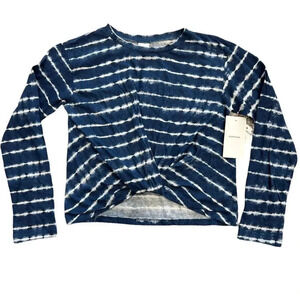 Nordstrom Navy Radio Wave Knotted Girls Top L